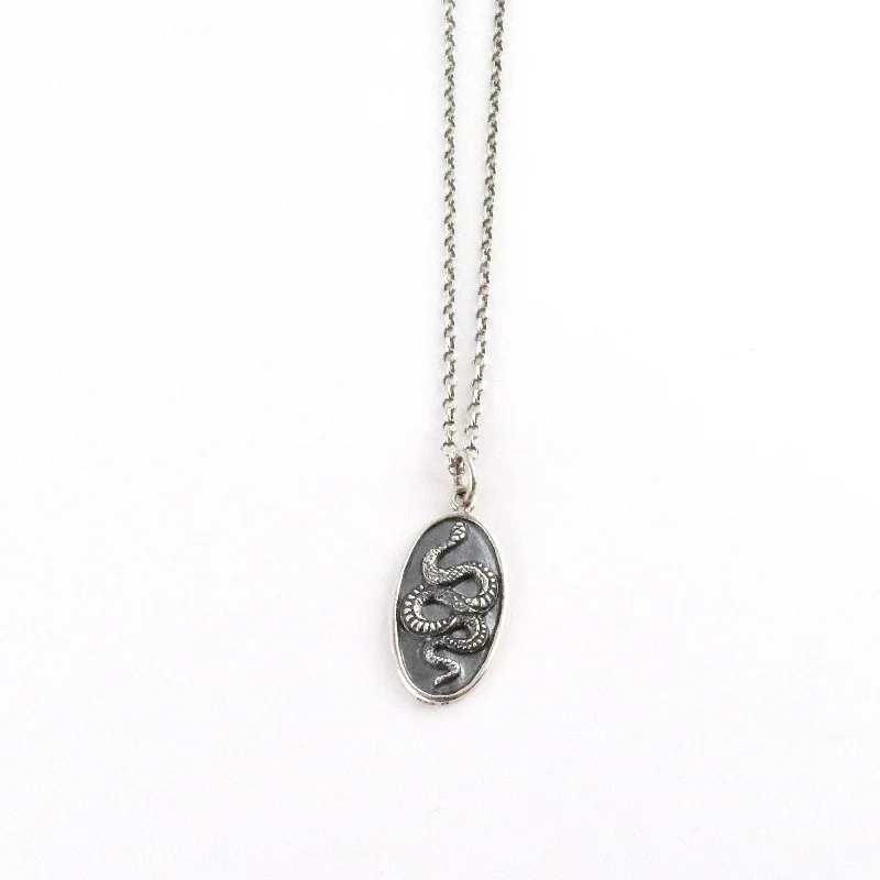 stylish necklaces for women-Framed Oval Snake Pendant Necklace