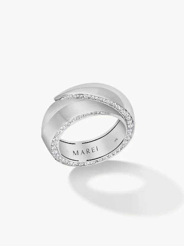 rose gold wedding rings for women-Sahara Oasis Ring With Pavé-Set Brilliant White Diamonds In 18K White Gold, 8mm