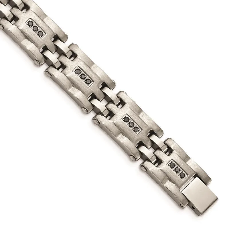 silver bracelets for women-Stainless Steel Polished/Brushed 3/4ct tw. Diamond Bracelet