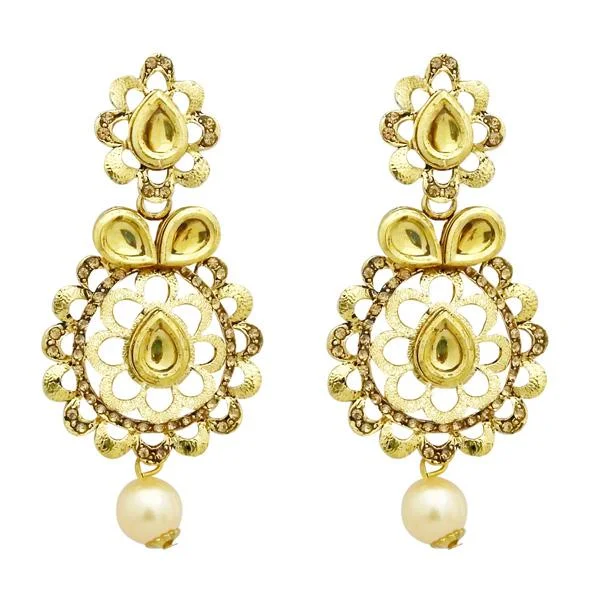 diamond drop earrings for women-Jheel Stone Gold Plated Pearl Drop Dangler Earrings - 2900237A