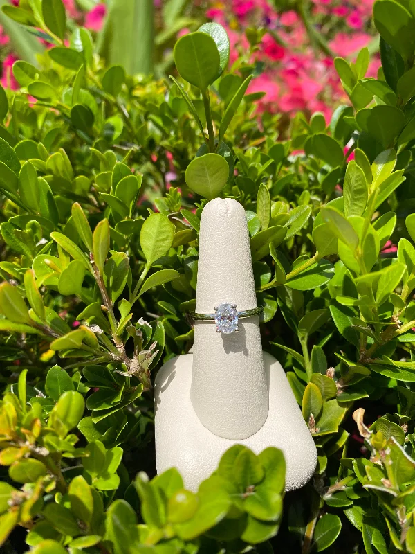 engagement rings for her-14K White Gold Oval Solitaire with Hidden Halo