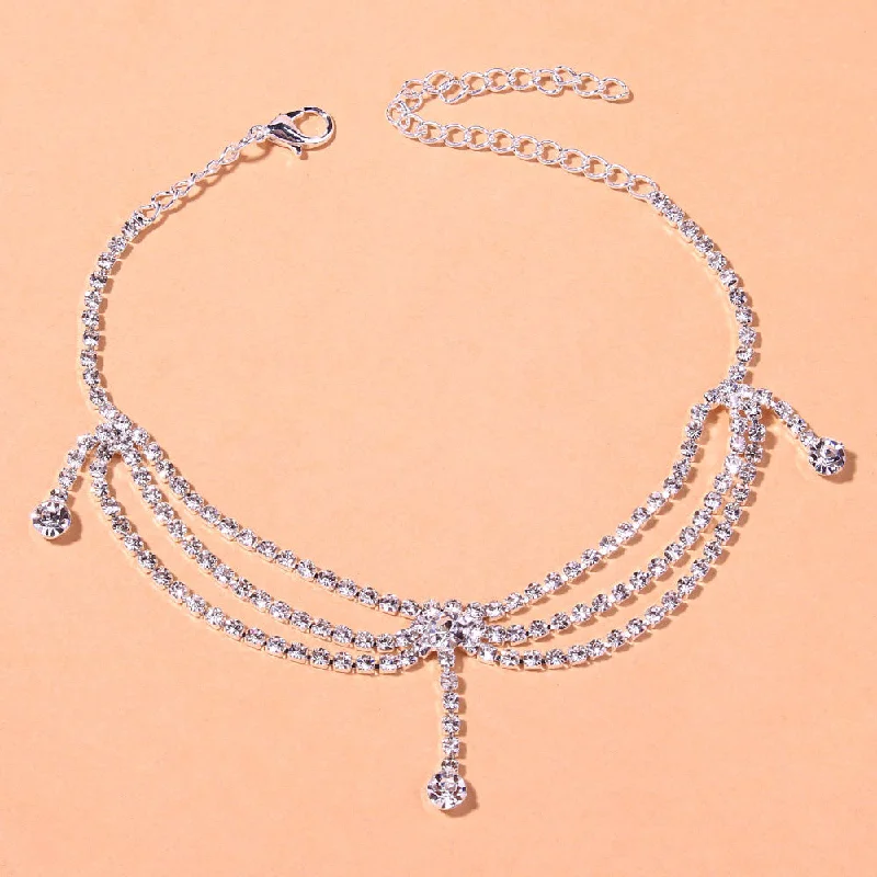 silver bracelets for women-Rhinestone Tennis Chain Anklet Foot Simple Chain Leg Anklet Bracelet