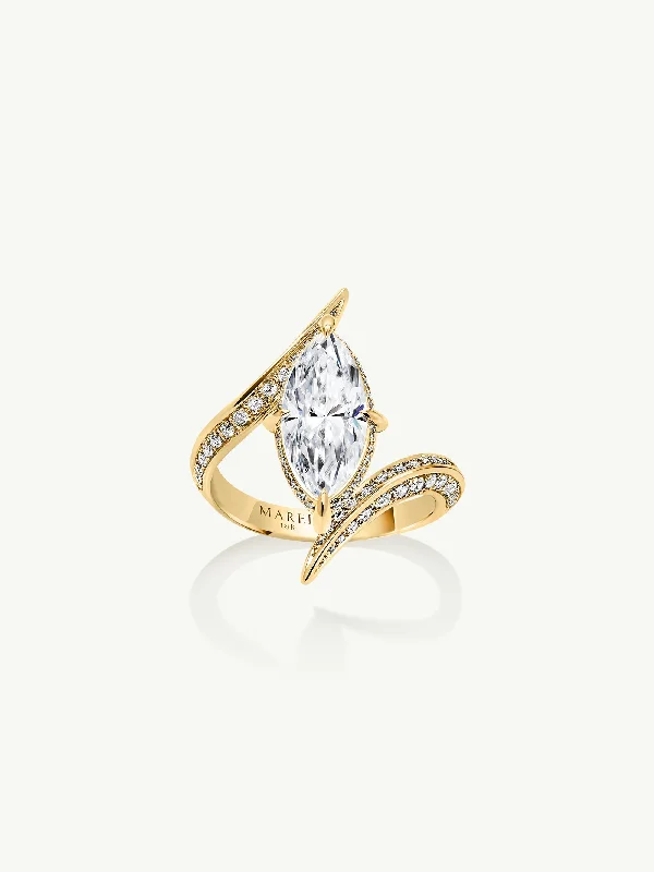 signature rings for women-Ayla Arabesque Engagement Ring With Brilliant Marquise-Cut White Diamond & Pavé-Set Brilliant White Diamonds In 18K Yellow Gold