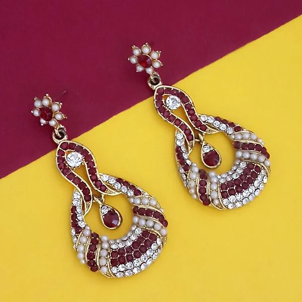 handcrafted earrings for women-Kriaa Gold Plated Maroon Stone Dangler Earrings