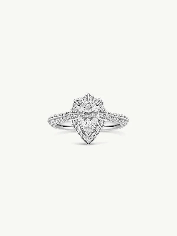 gemstone solitaire rings for women-Atara Engagement Ring With Brilliant-Cut Pear-Shaped White Diamond In 18K White Gold