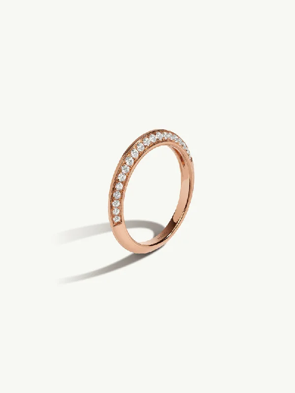 elegant rings for women-Marei Beveled-Edge Pavé White Diamond Band In 18K Rose Gold