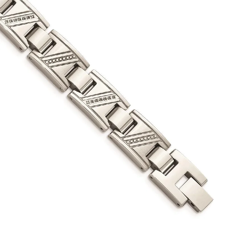 boho-style bracelets for women-Stainless Steel Polished w/Diamonds 8.5in Bracelet