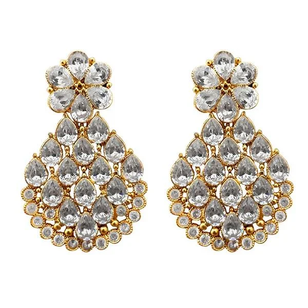 birthday gift earrings for women-Kriaa Gold Plated White AD Stone Dangler Earrings - 1313033