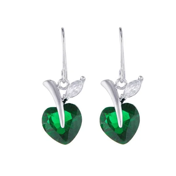 opal earrings for women-Kriaa Green Austrian Stone Silver Plated Dangler Earrings - 1309107C