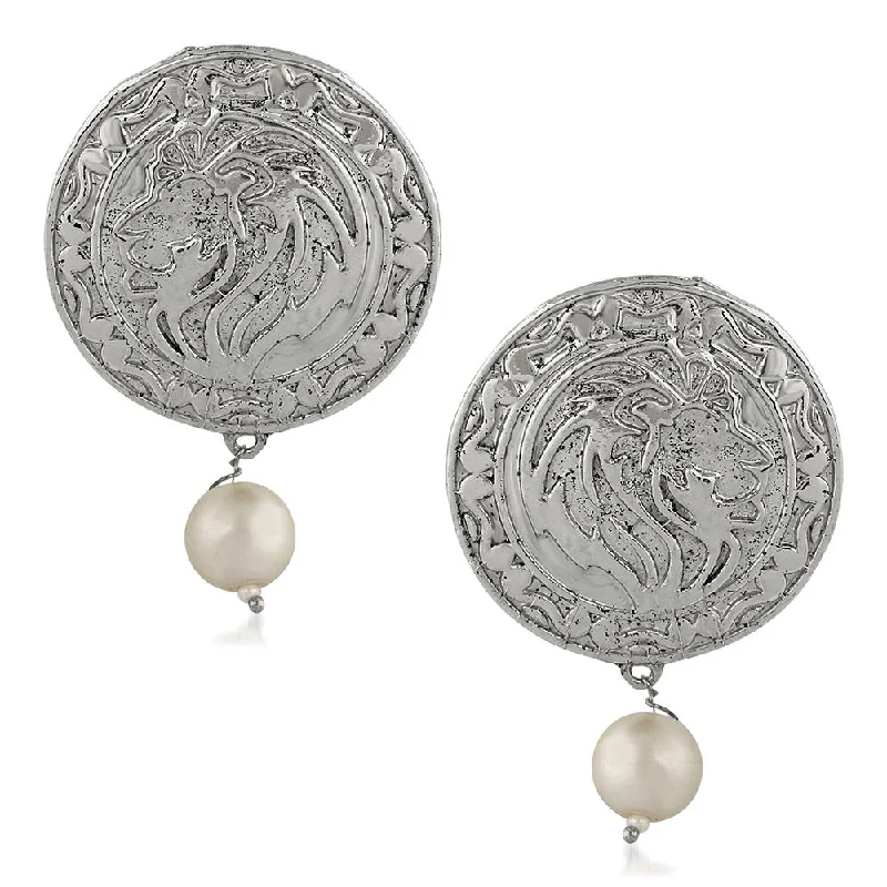 dazzling earrings for women-Mahi Rhodium Plated Artificial Pearl Traditional Dangler Earrings for Women (VECJ100223)