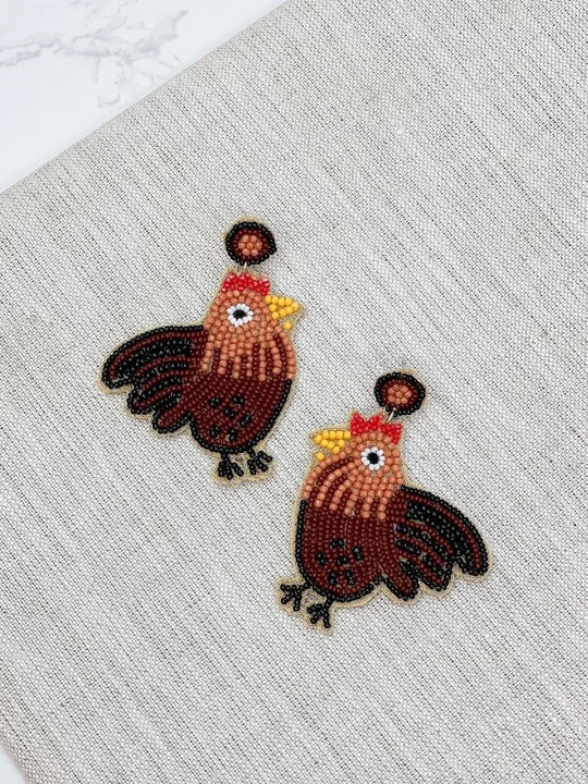 luxurious diamond earrings for women-Rooster Beaded Dangle Earrings