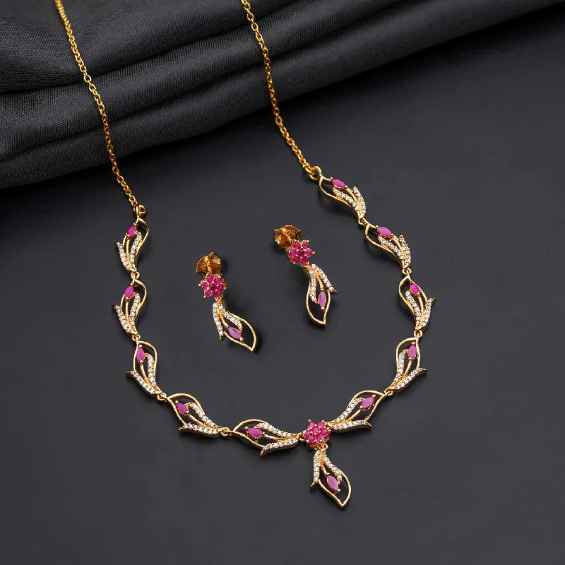 matching necklace sets for women-Graceful Floral Harmony 92.5 Sterling silver Gold Polish Necklace with Earrings