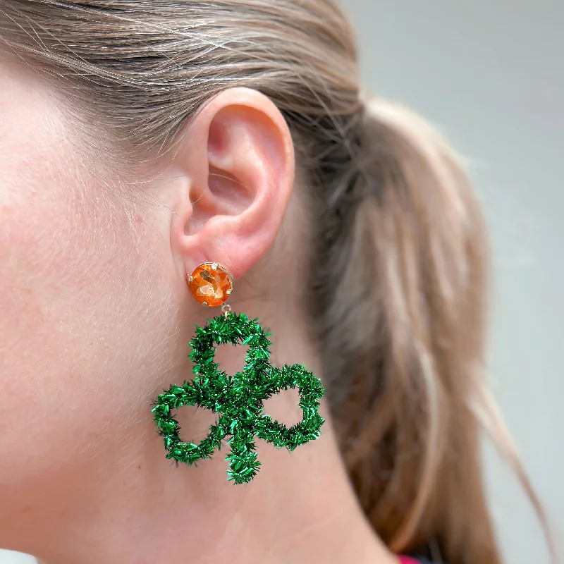 luxury pearl earrings for women-St. Patrick's Day Clover Tinsel Earrings