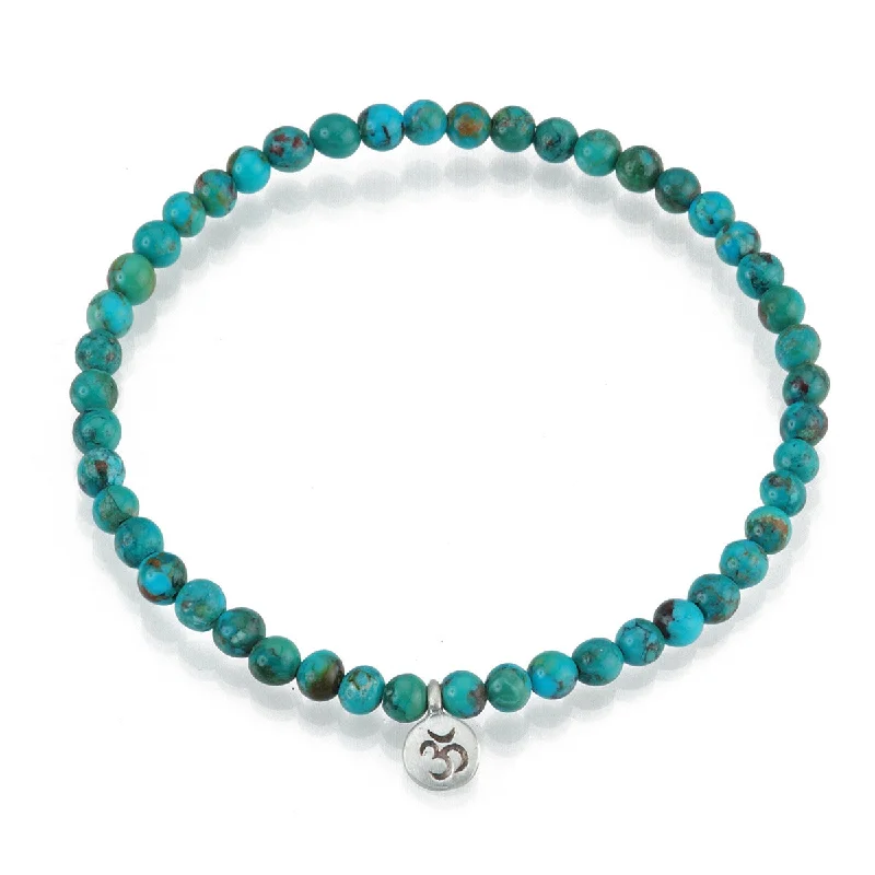 fashion bangles for women-Silver Turquoise Om Stretch Bracelet - Inner Peace