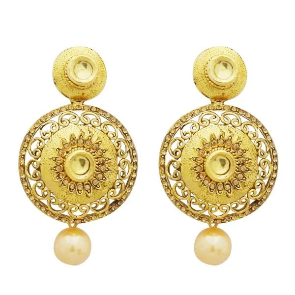 minimalist earrings for women-Jheel Gold Plated Austrian Stone Pearl Drop Dangler Earrings - 2900254A