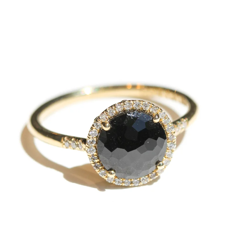 diamond wedding rings for women-Black Spinel Halo Ring