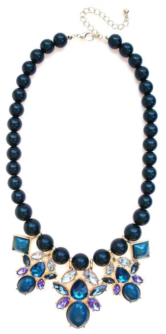 layered necklaces for women-Beaded Mix Crystal Statement Necklace- Teal