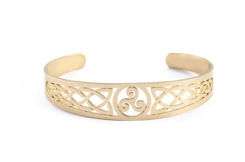 large bangles for women-Stainless Steel Gold-Plated Triskele Celtic Knot Bracelet Cuff