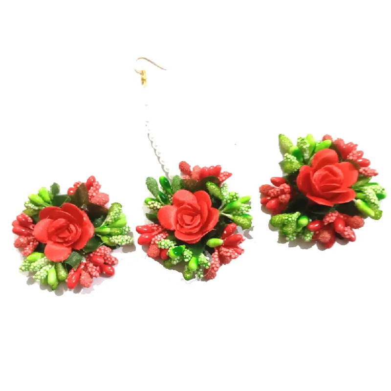 vintage earrings for women-Kavyas Kreation Floral Earrings With Mangtikka