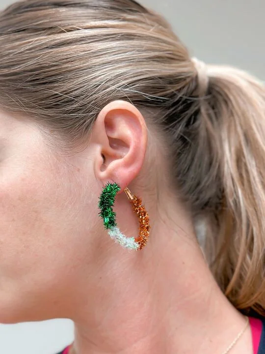 classic earrings for women-St. Patrick's Day Tinsel Hoop Earrings