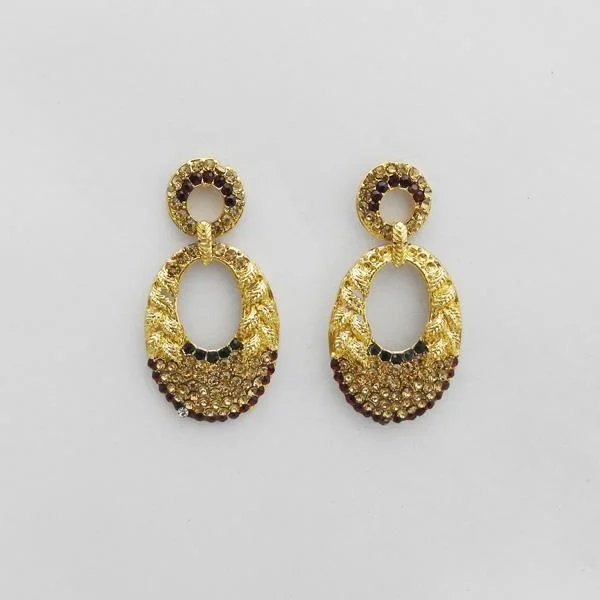 statement hoop earrings for women-Kriaa Gold Plated Maroon Austrian Stone Dangler Earrings - 1312711G