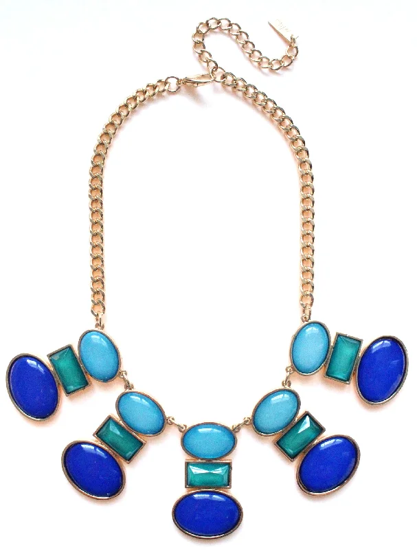 elegant crystal necklaces for women-Geo Glamour Necklace- Blue