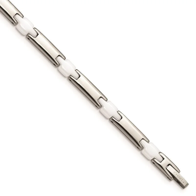 high-quality bracelets for women-Stainless Steel & White Ceramic 7.5in Bracelet