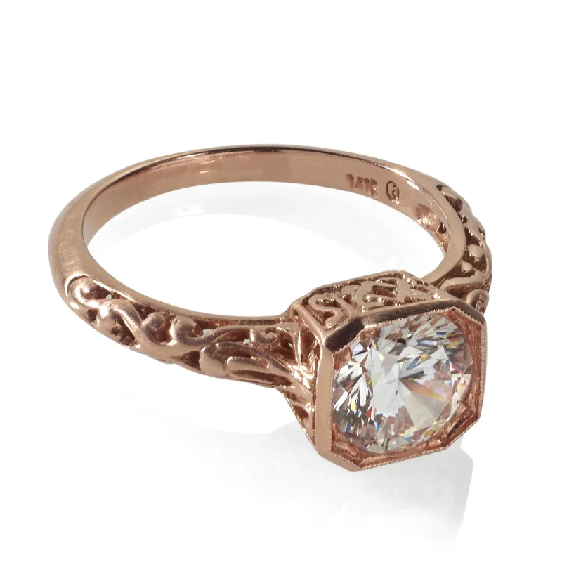 princess cut engagement rings-Rose Gold Antique Engagement Ring