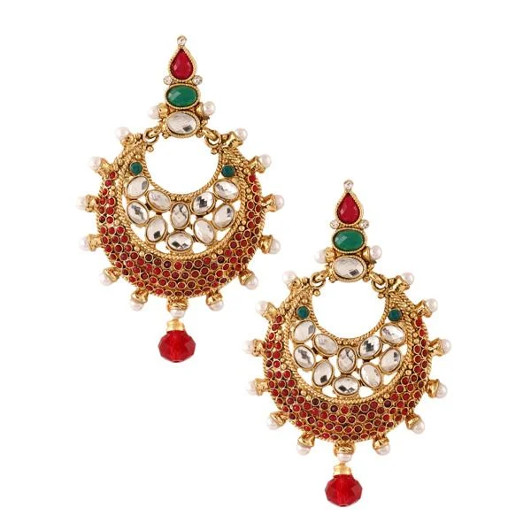 diamond earrings for women-Kriaa Gold Plated Stone Dangler Earrings - 1303738