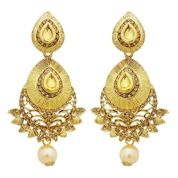 colorful earrings for women-Jheel Austrian Stone Gold Plated Pearl Drop Dangler Earrings - 2900243A