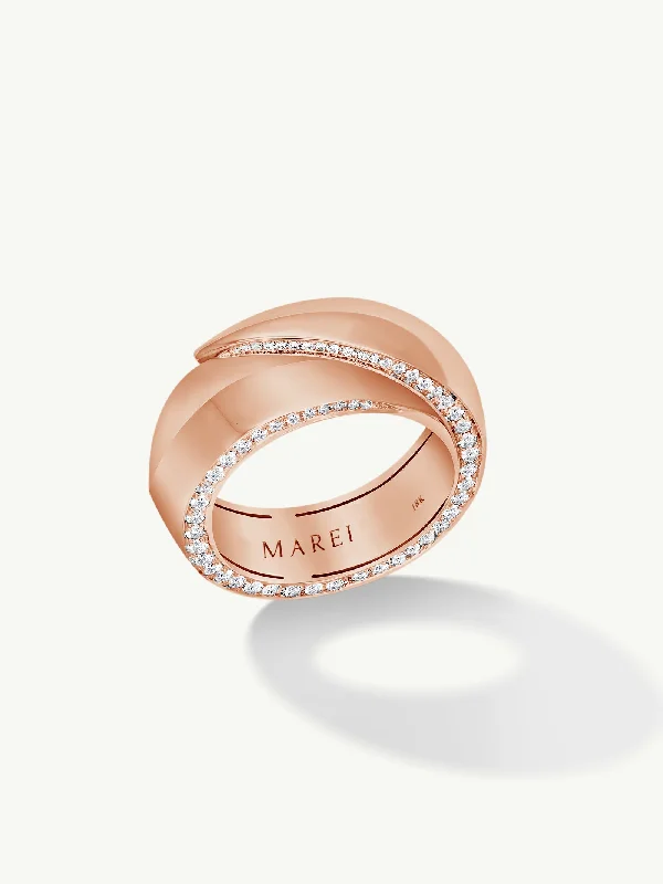 pear-shaped rings for women-Sahara Oasis Ring With Pavé-Set Brilliant White Diamonds In 18K Rose Gold, 8mm