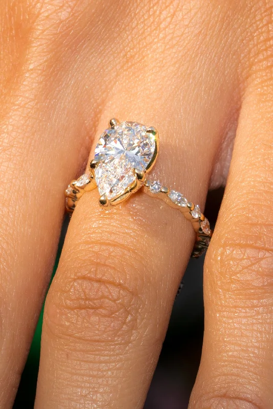 solitaire engagement rings-3.20ct E-VS1 Pear Lab Diamond Ren