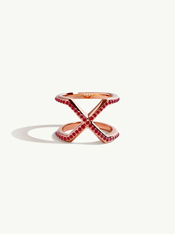 gold diamond rings for women-Exquis Infinity Ring With Pavé-Set Brilliant Cut Rubies In 18K Rose Gold