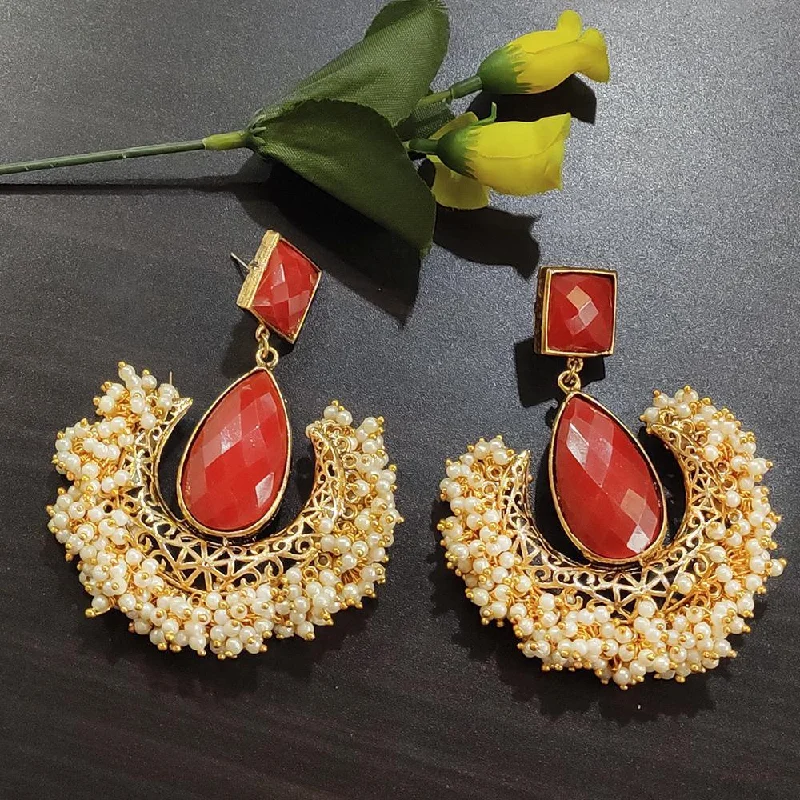 statement hoop earrings for women-Kriaa Gold Plated Red Stone and Pearl Dangler Earrings - 1316374A