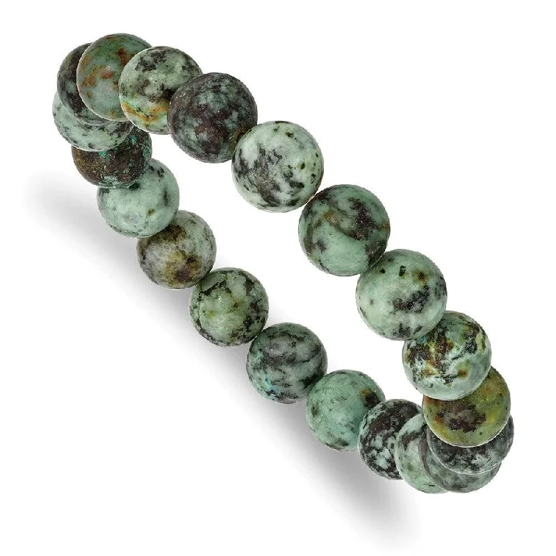 diamond cuff bracelets for women-African Pine Agate Beaded Stretch Bracelet