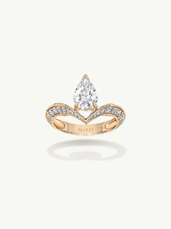 affordable engagement rings for women-Dorian Floating Teardrop-Shaped Brilliant White Diamond Engagement Ring In 18K Yellow Gold