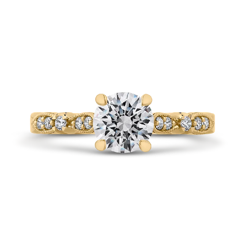 cushion diamond engagement rings-14K Yellow Gold Round Diamond Vintage Engagement Ring (Semi Mount)