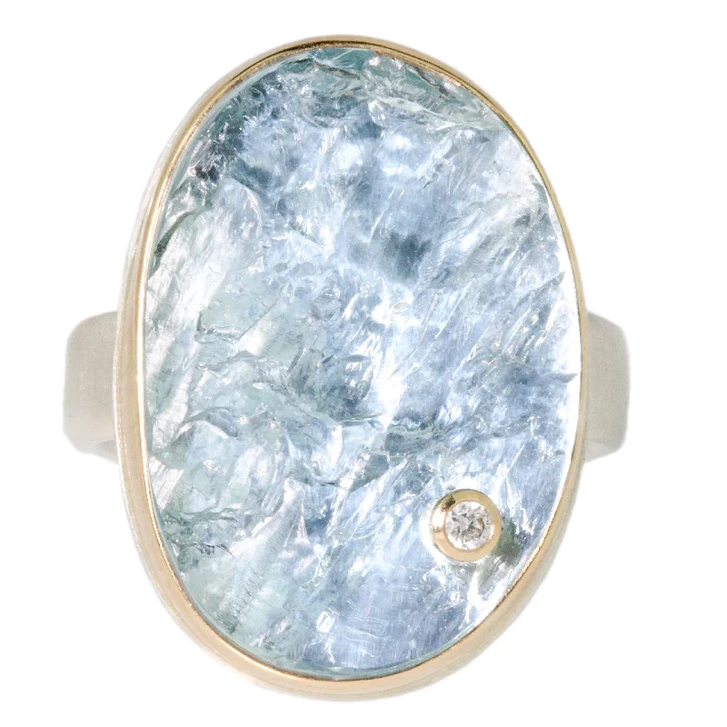 diamond rings for women-Surface Cut Aquamarine Ring