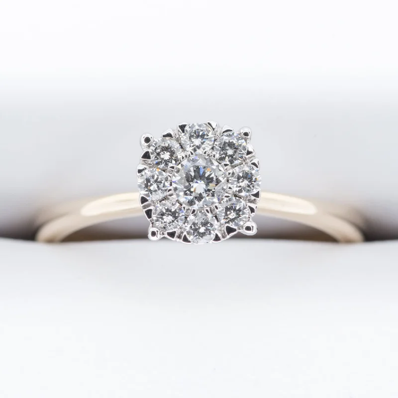 engagement rings for her-9ct Yellow Gold .33ct Solitare Cluster Diamond Ring