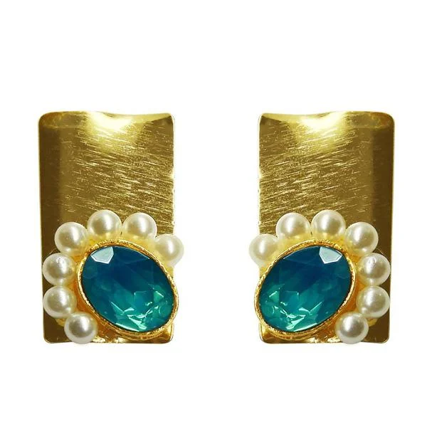 bold earrings for women-Kriaa Gold Plated Resin Stone Pearl Dangler Earrings - 1311408E