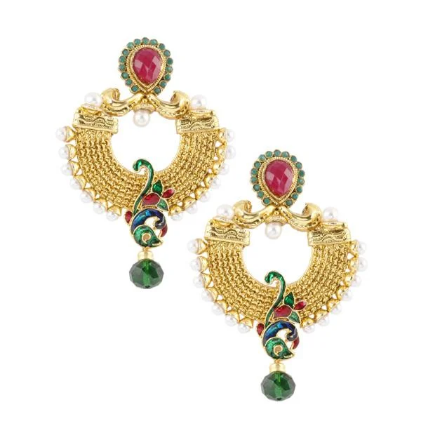 stud earrings for women-Kriaa Meenakari Stone Peacock Design Dangler Earrings - 1303708