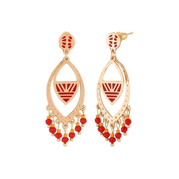 wedding earrings for women-Urthn Red Meenakari Gold Plated Dangler Earrings - 1312516A