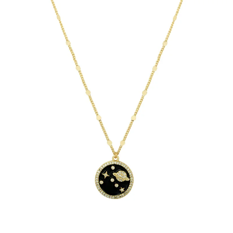 statement crystal necklaces for women-Universe Pendant Necklace black and gold