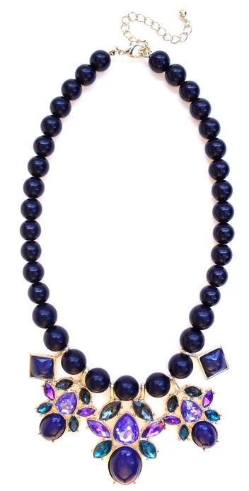 casual necklaces for women-Beaded Mix Crystal Statement Necklace- Violet