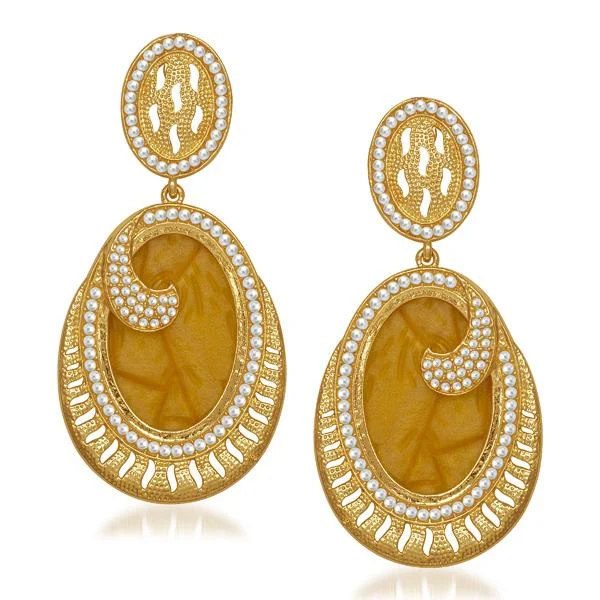 glamorous earrings for women-Kriaa Pearl Brown Resin Gold Plated Dangler Earrings - 1305050