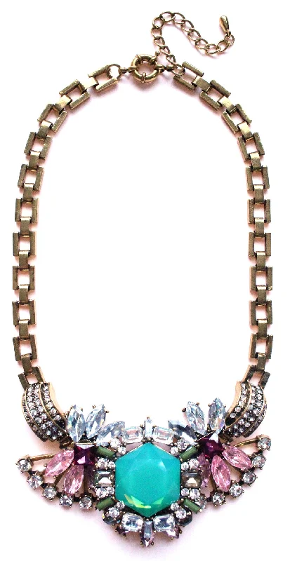 designer necklaces for women-Luxe Crystal Compilation Statement Necklace- Mint & Pink