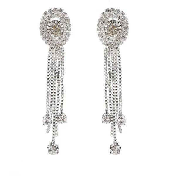 luxury earrings for women-Tip Top Fashions Austrian Stone Rhodium Plated Dangler Earrings - 1306109