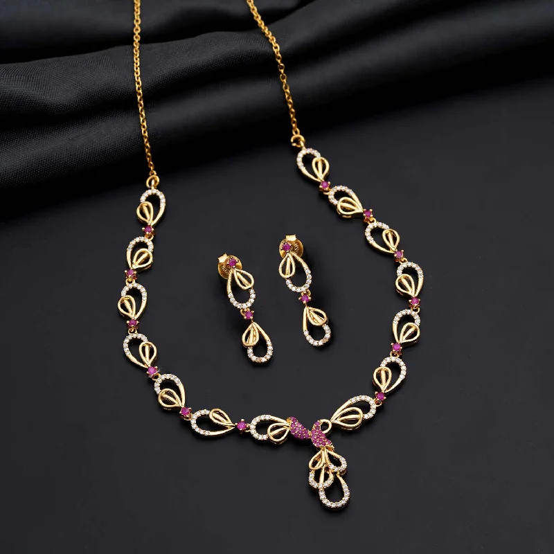 sapphire necklaces for women-92.5 Sterling silver gold Polish Charming Classic Petal Necklace with Earrings