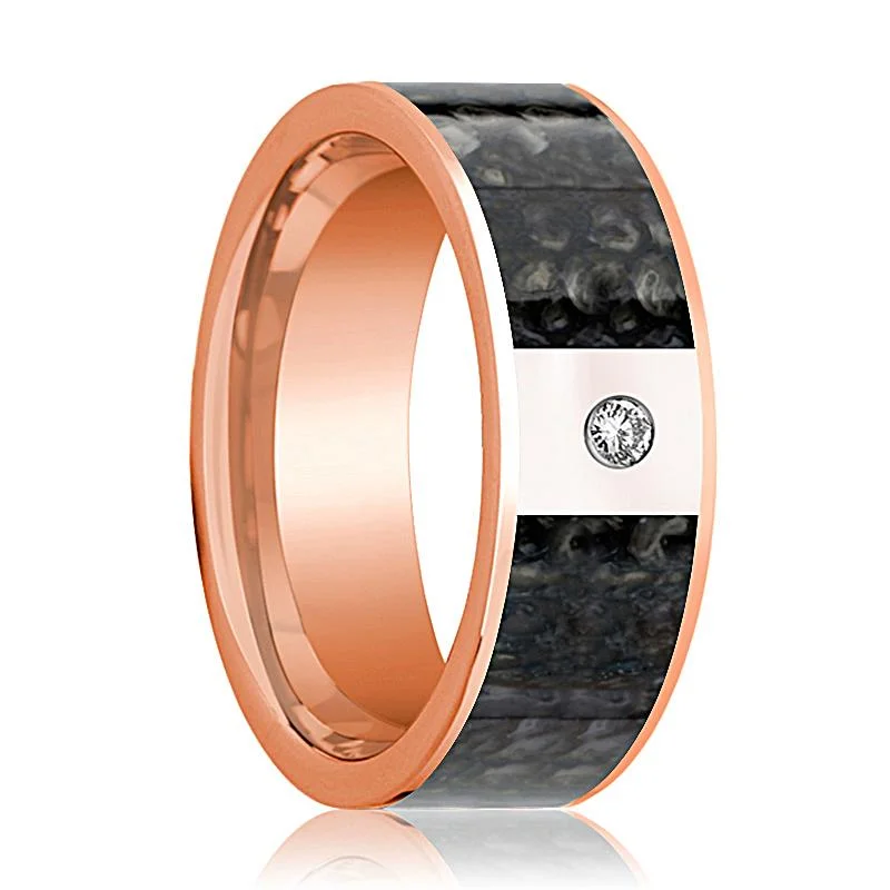 bridal rings for women-ANZU | 14k Rose Gold Blue Dino Bone Ring