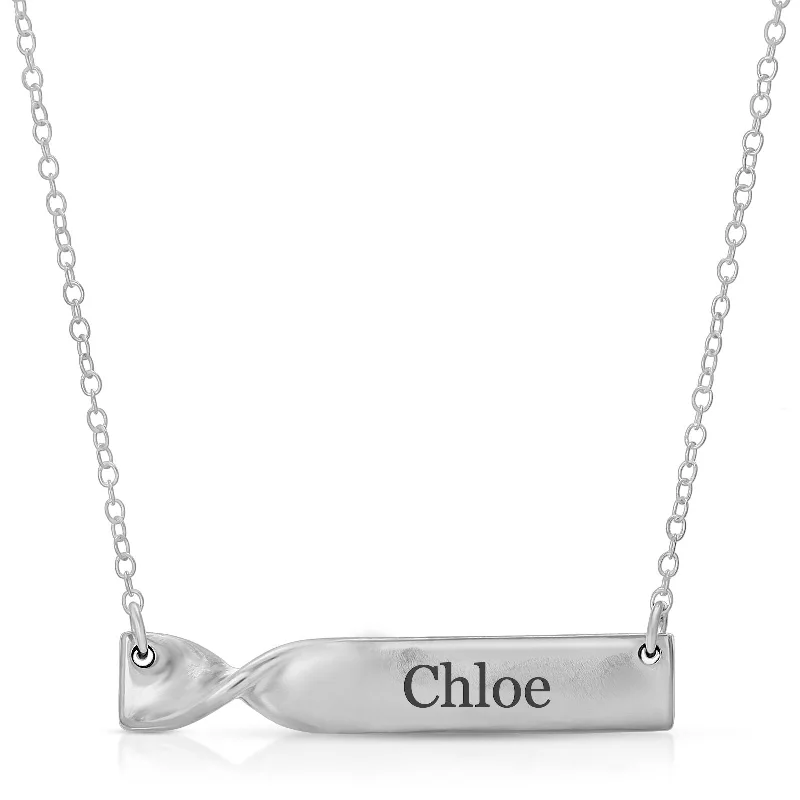 silver charm necklaces for women-Twisted Bar Necklace